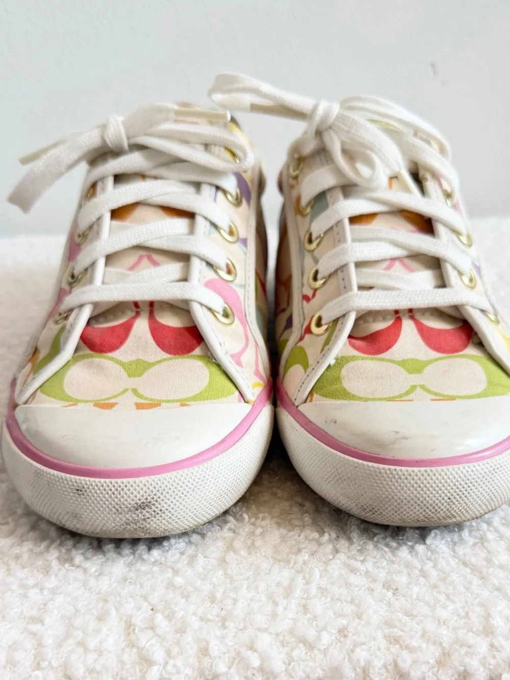 Vintage Y2K Coach Barret Sneakers White Colourful Print Size 7.5